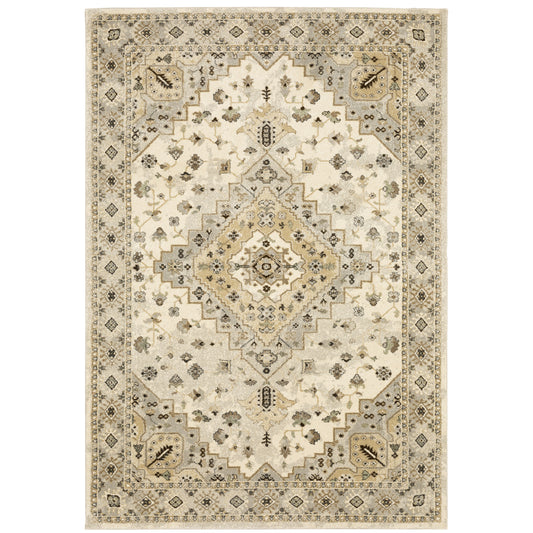 Archer Lane Cochran 8 x 11 (ft) Loomed Polypropylene Beige Rectangular Indoor Medallion Oriental Spot Clean Only Pet Friendly Area rug