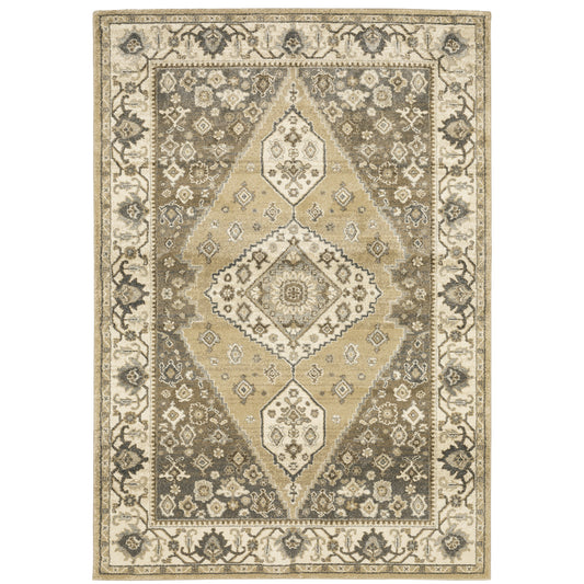 Archer Lane Kenlock 8 x 11 (ft) Loomed Polypropylene Beige Rectangular Indoor Medallion Oriental Spot Clean Only Pet Friendly Area rug