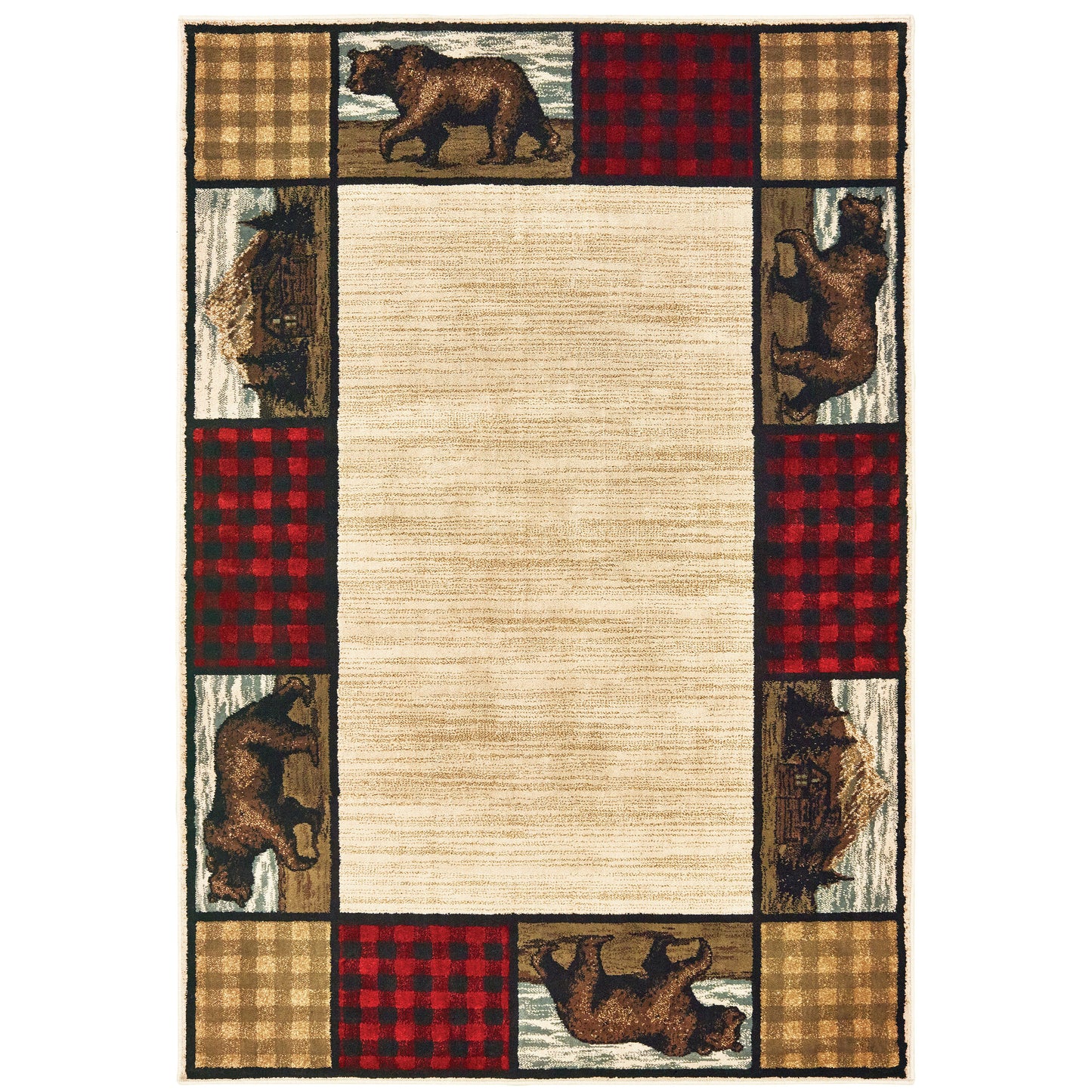 Archer Lane Plaid 8 x 10 (ft) Loomed Polypropylene Ivory Rectangular Indoor Border Lodge Spot Clean Only Pet Friendly Area rug