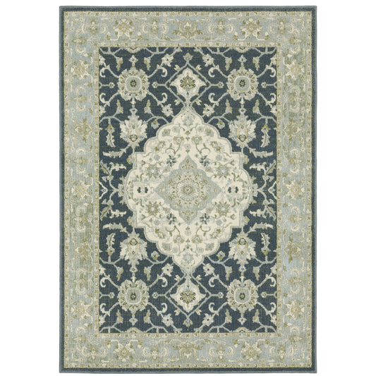 Archer Lane Balamor 8 x 10 (ft) Loomed Polypropylene Blue Rectangular Indoor Medallion Oriental Spot Clean Only Pet Friendly Area rug