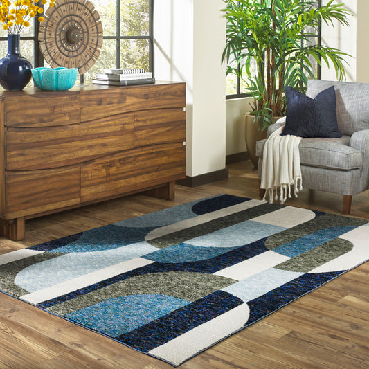Archer Lane Eastmoor 5 x 7 (ft) Loomed Nylon Blue Rectangular Indoor Geometric Spot Clean Only Pet Friendly Area rug