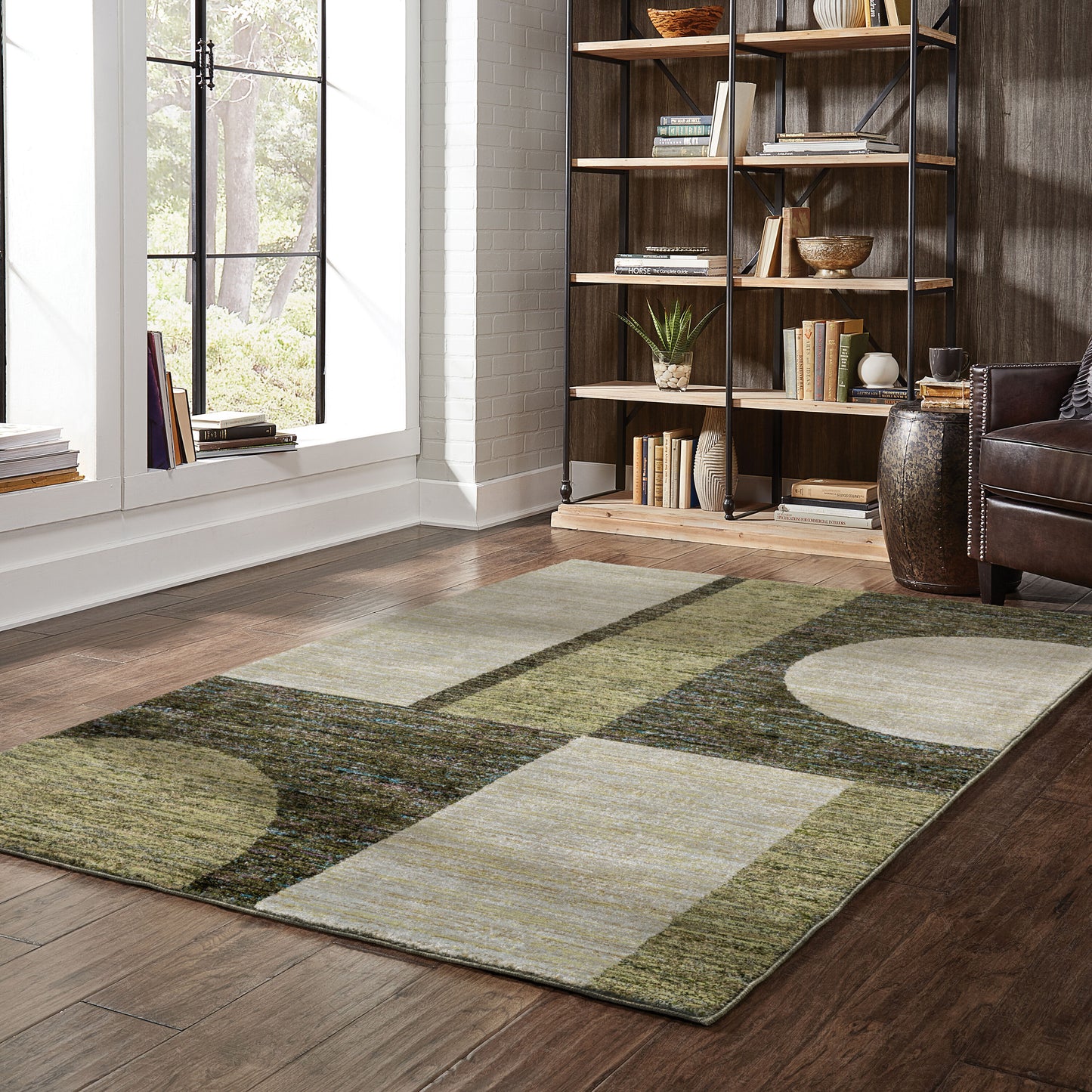 Archer Lane Eckerts 5 x 7 (ft) Loomed Nylon Green Rectangular Indoor Geometric Spot Clean Only Pet Friendly Area rug