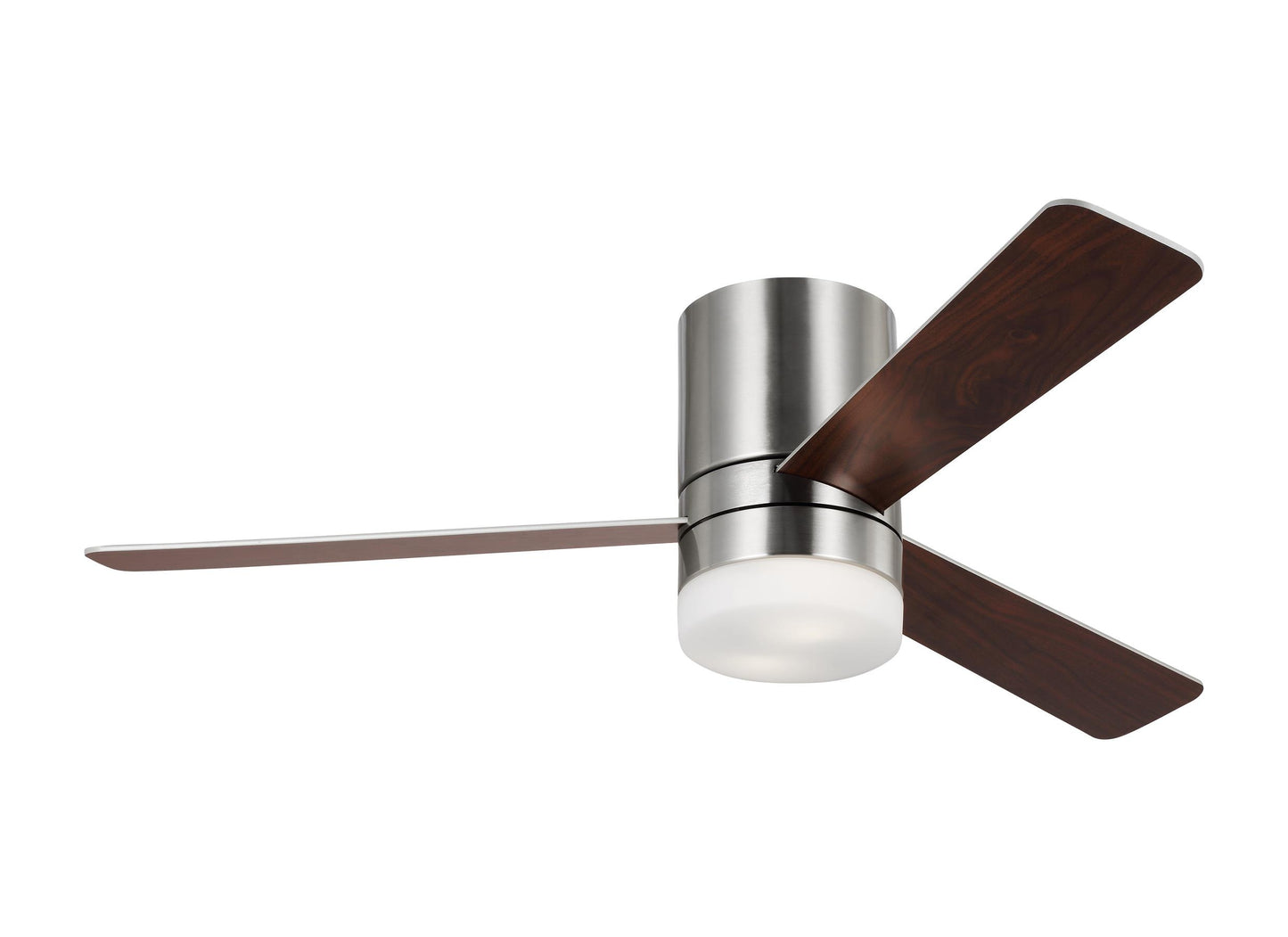Generation Lighting Era 52-in Brushed Steel with Silver/American Walnut Reversible Blades Integrated LED Covered Outdoor Flush Mount Ceiling Fan With Light 3 -Blade
