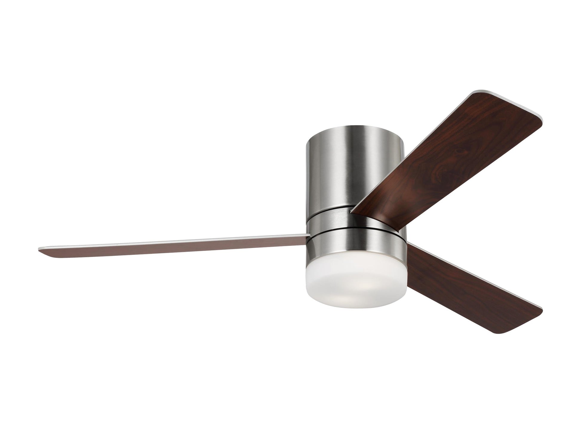 Generation Lighting Era 52-in Brushed Steel with Silver/American Walnut Reversible Blades Integrated LED Covered Outdoor Flush Mount Ceiling Fan With Light 3 -Blade
