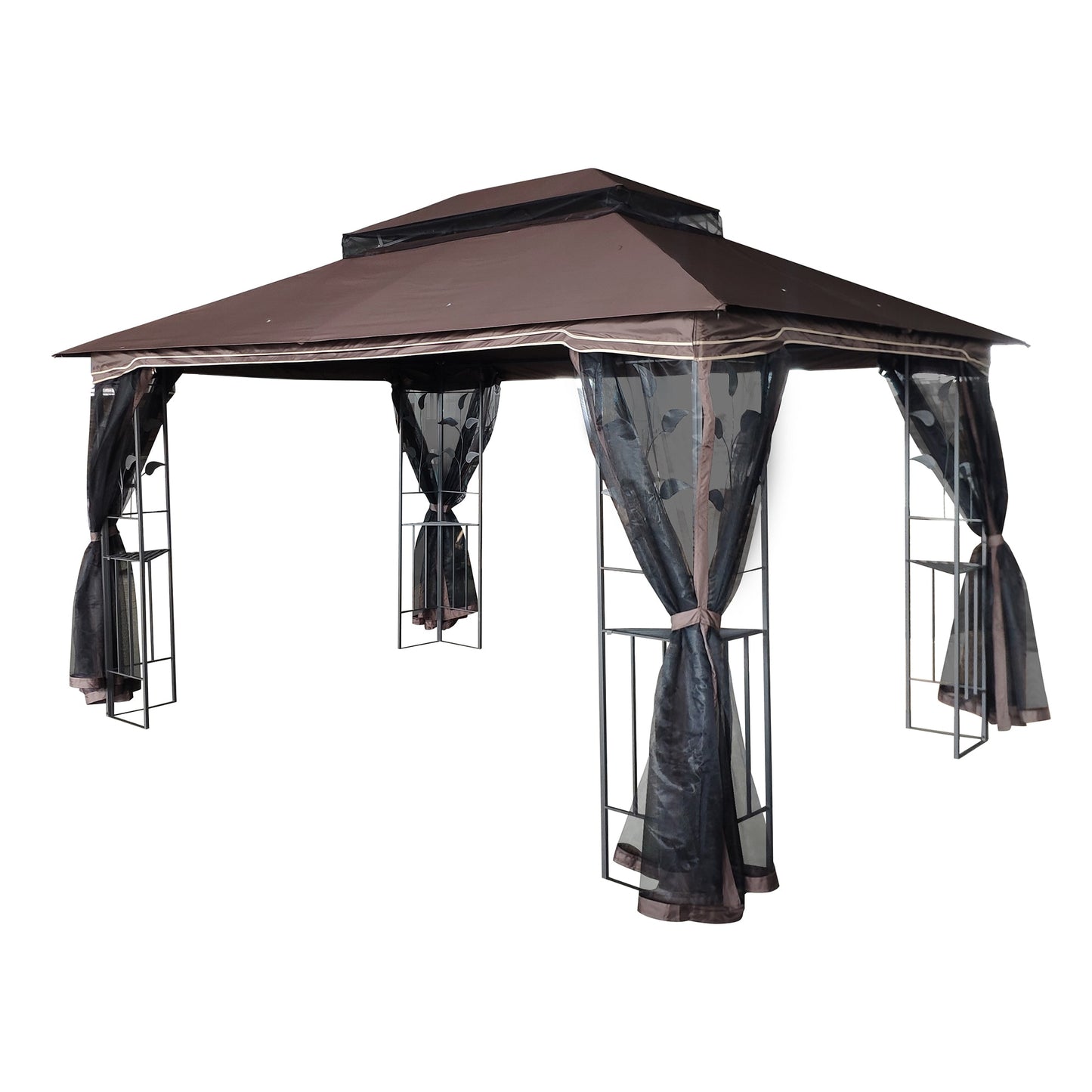 Clihome 13-ft x 10-ft Patio Gazebo Canopy Brown with Soft Top Roof (Screen Included)
