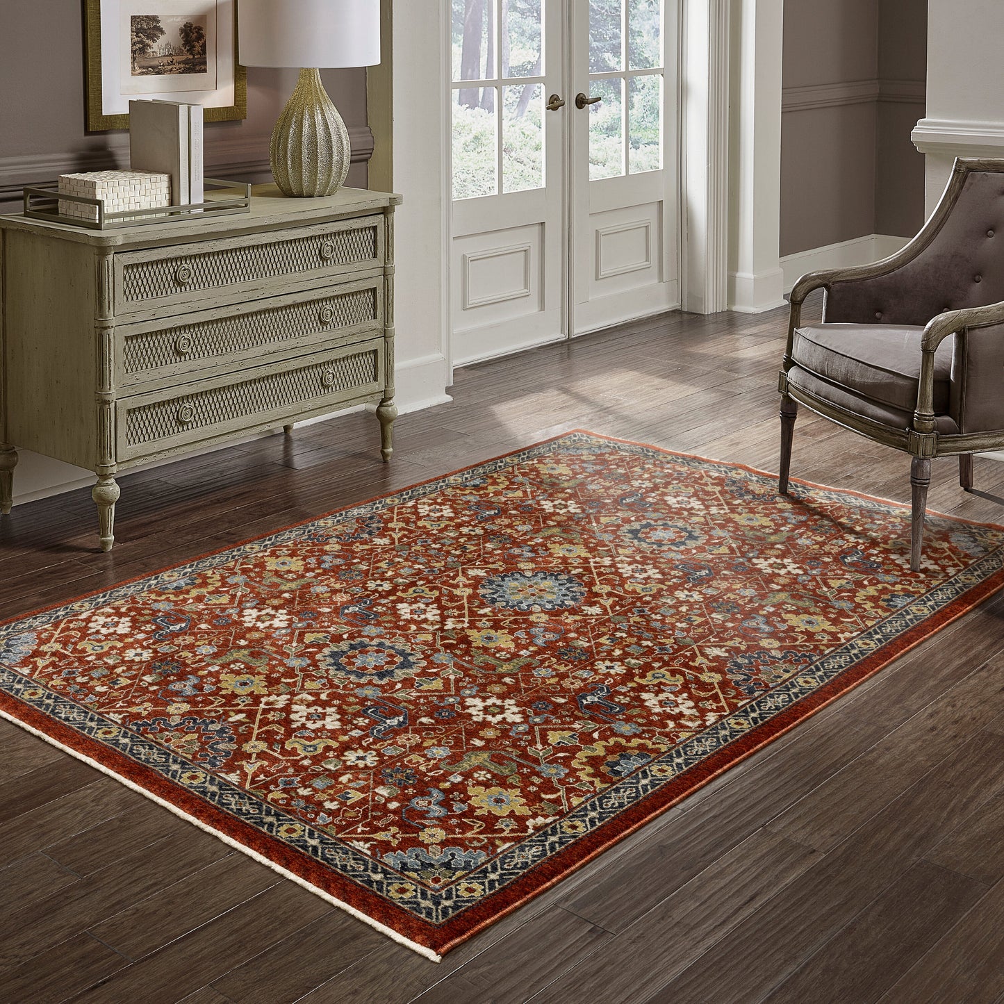 Archer Lane Upton 8 x 11 (ft) Loomed Polyester Red Rectangular Indoor Floral/Botanical Oriental Spot Clean Only Pet Friendly Area rug