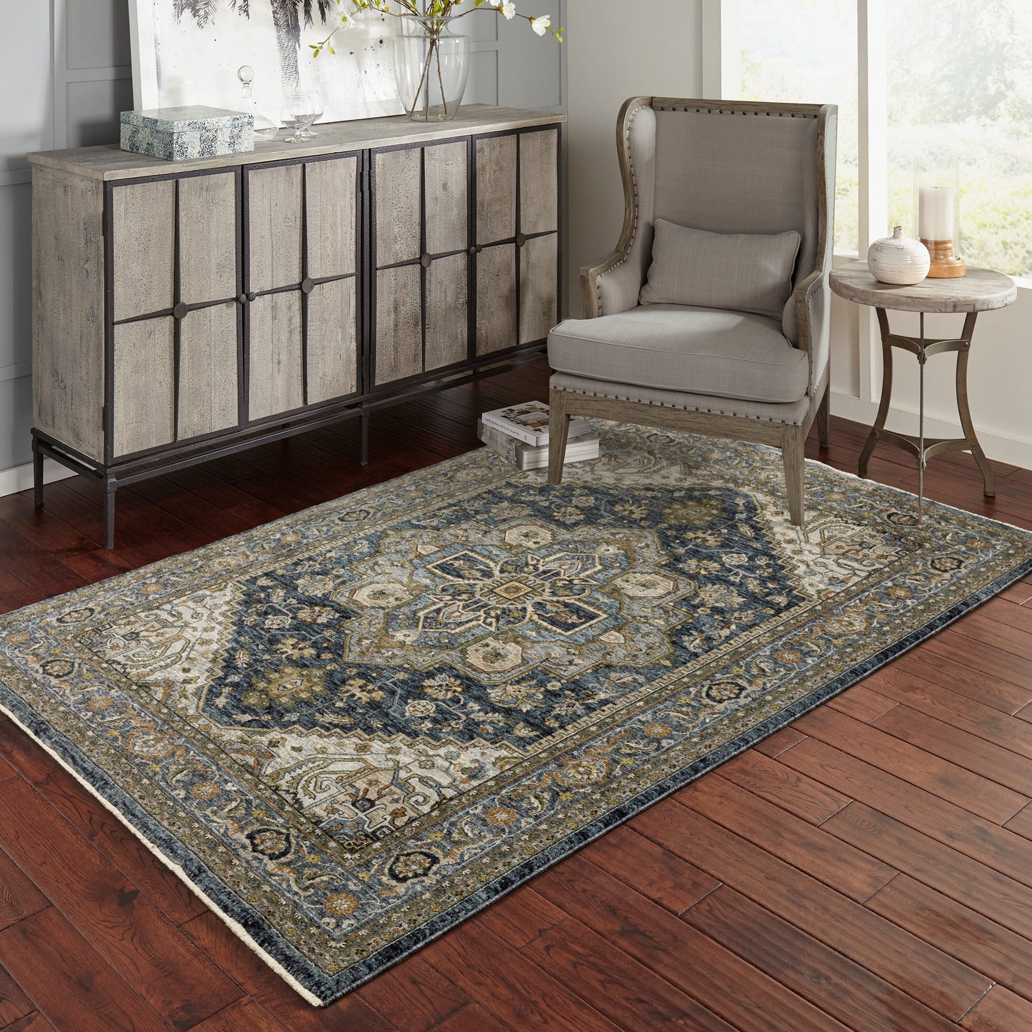 Archer Lane Enlightenment 8 x 11 (ft) Loomed Polyester Blue Rectangular Indoor Medallion Oriental Spot Clean Only Pet Friendly Area rug