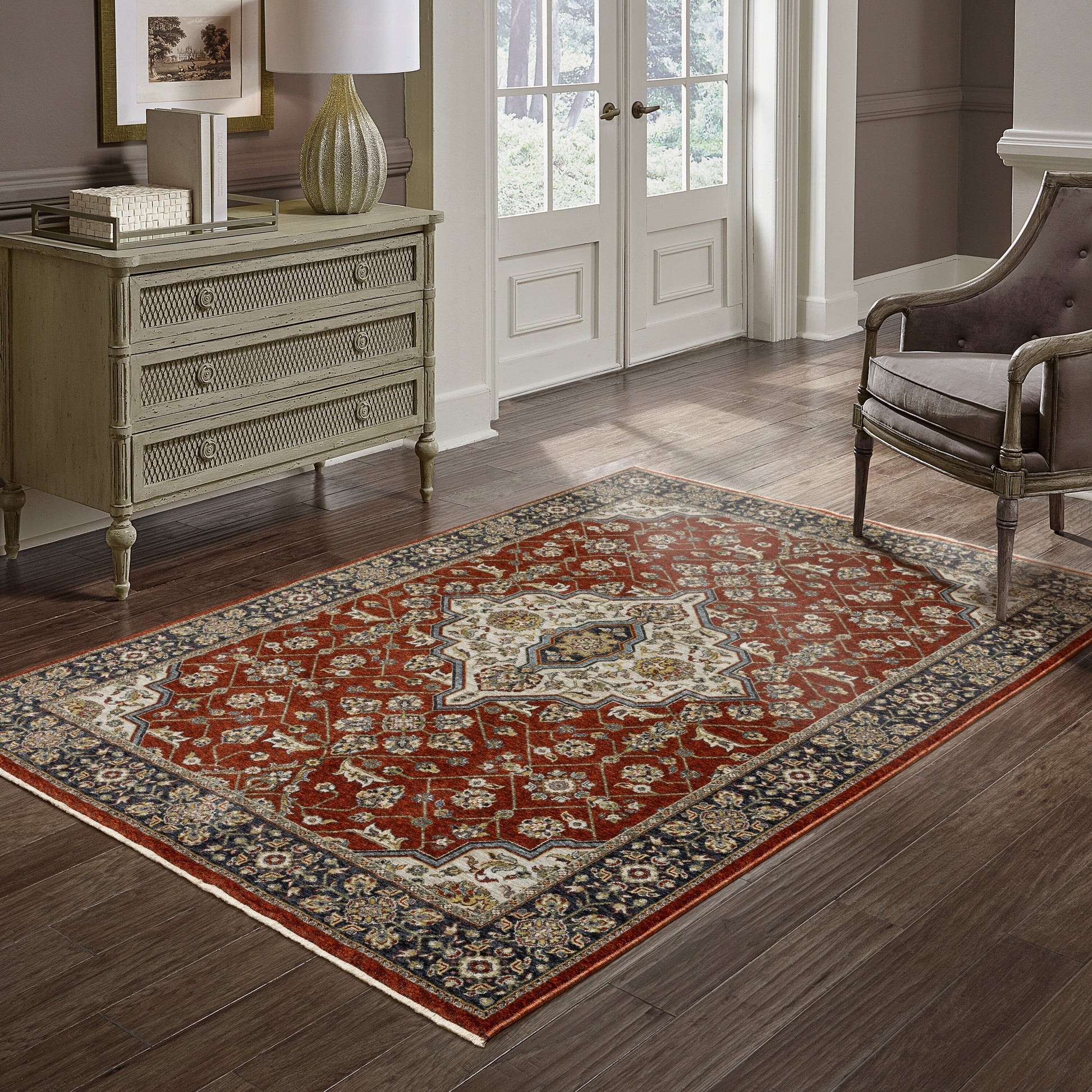 Archer Lane DelMar 5 x 8 (ft) Loomed Polyester Red Rectangular Indoor Medallion Oriental Spot Clean Only Pet Friendly Area rug