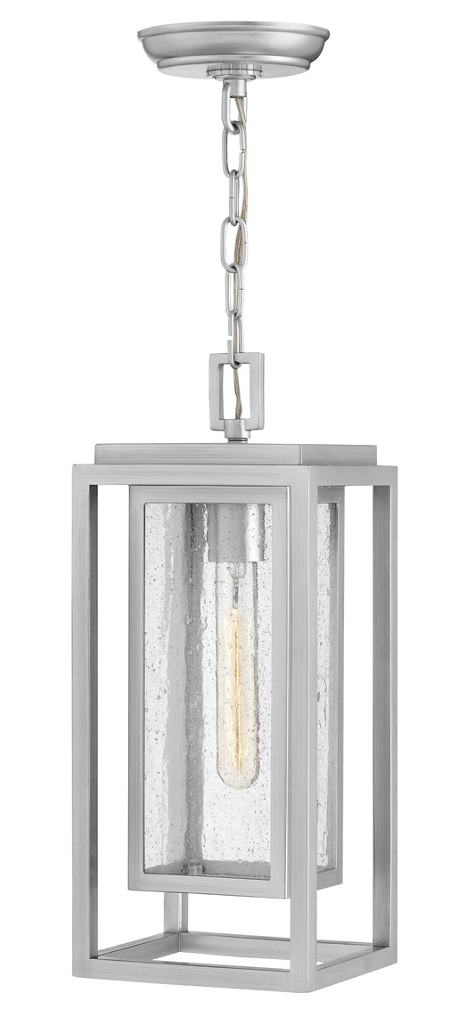 Hinkley Republic 1 -Light Satin Nickel Coastal Seeded glass Glass Square Medium Outdoor Hanging Pendant Light