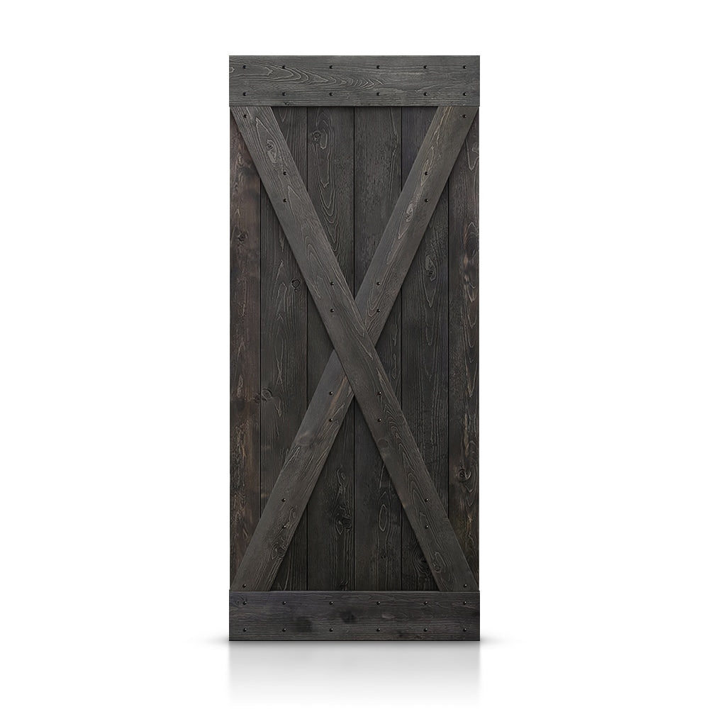 CALHOME 42-in x 84-in Charcoal black X-frame Pine Wood Solid core Single Barn Door (Hardware Not Included)