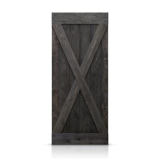 CALHOME 42-in x 84-in Charcoal black X-frame Pine Wood Solid core Single Barn Door (Hardware Not Included)