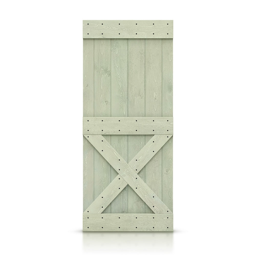 CALHOME 36-in x 84-in Sage green Pine Wood Solid core Single Barn Door (Hardware Not Included)