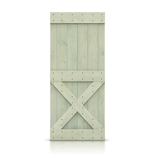 CALHOME 36-in x 84-in Sage green Pine Wood Solid core Single Barn Door (Hardware Not Included)