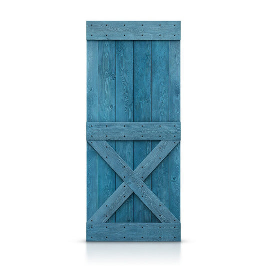 CALHOME 42-in x 84-in Ocean blue Pine Wood Solid core Single Barn Door (Hardware Not Included)