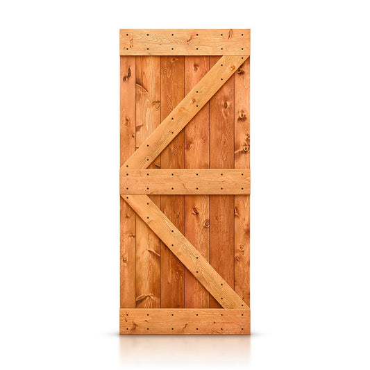 CALHOME 36-in x 84-in Red walnut K-frame Pine Wood Solid core Single Barn Door (Hardware Not Included)