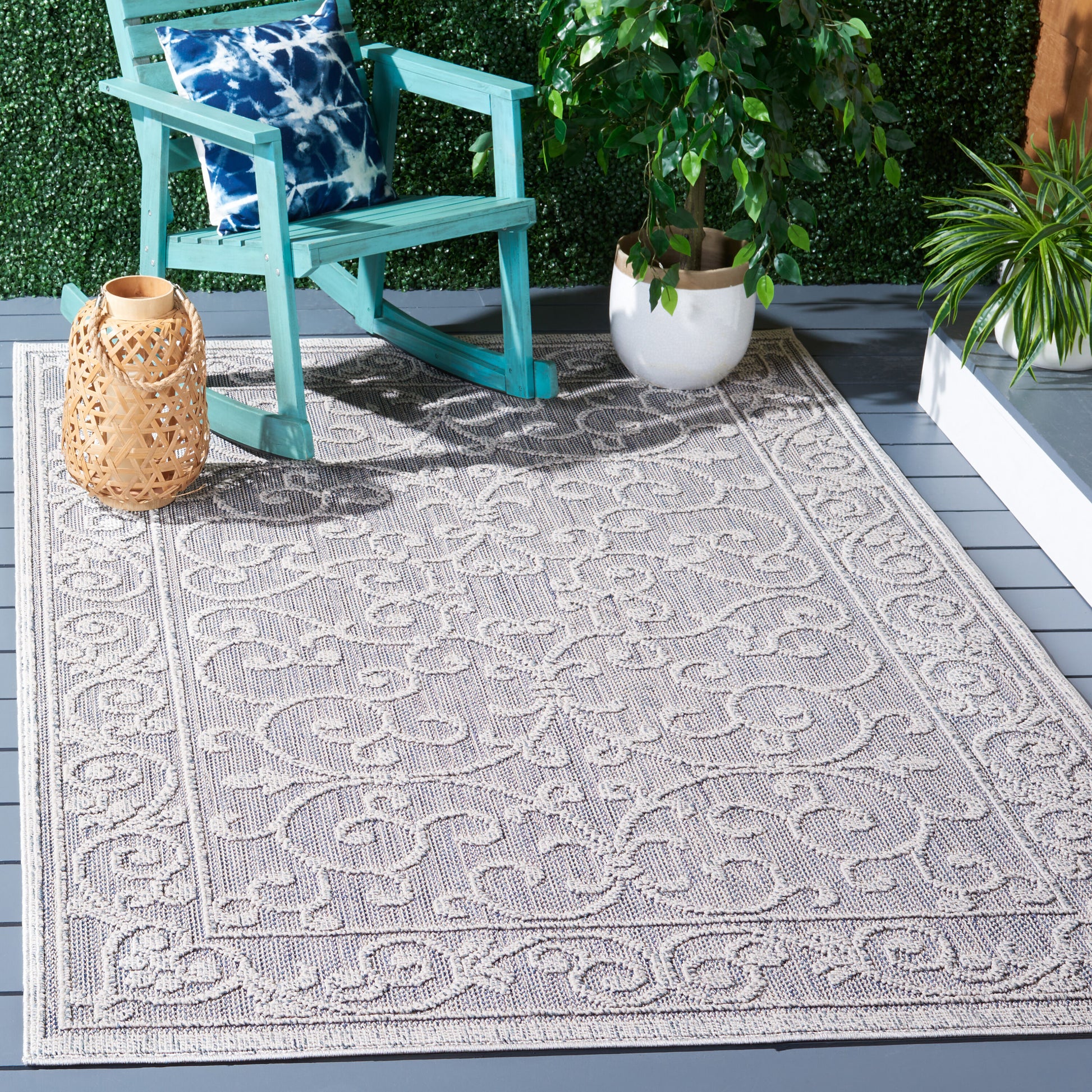 Safavieh Global 8 x 10 (ft) Synthetic Blue/Gray Rectangular Indoor/Outdoor Medallion Professionally Clean Only Area rug