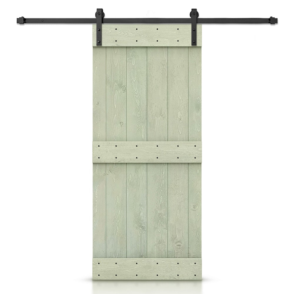 CALHOME 24-in x 84-in Sage green Pine Wood Solid core Single Barn Door (Hardware Included)