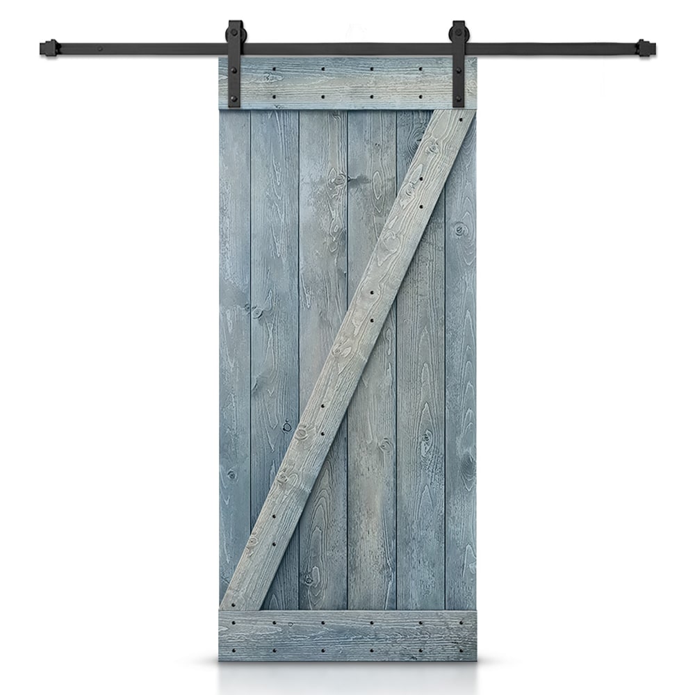 CALHOME 30-in x 84-in Denim blue Z-frame Pine Wood Solid core Single Barn Door (Hardware Included)