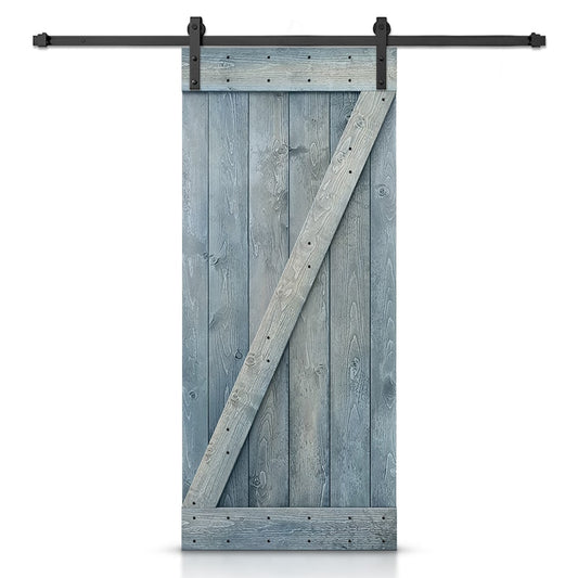 CALHOME 30-in x 84-in Denim blue Z-frame Pine Wood Solid core Single Barn Door (Hardware Included)