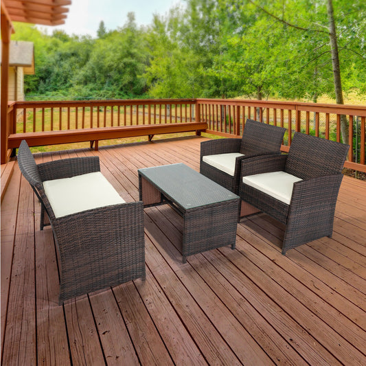 Clihome 4 -Piece Rattan Patio Conversation Set with Off-white Cushions