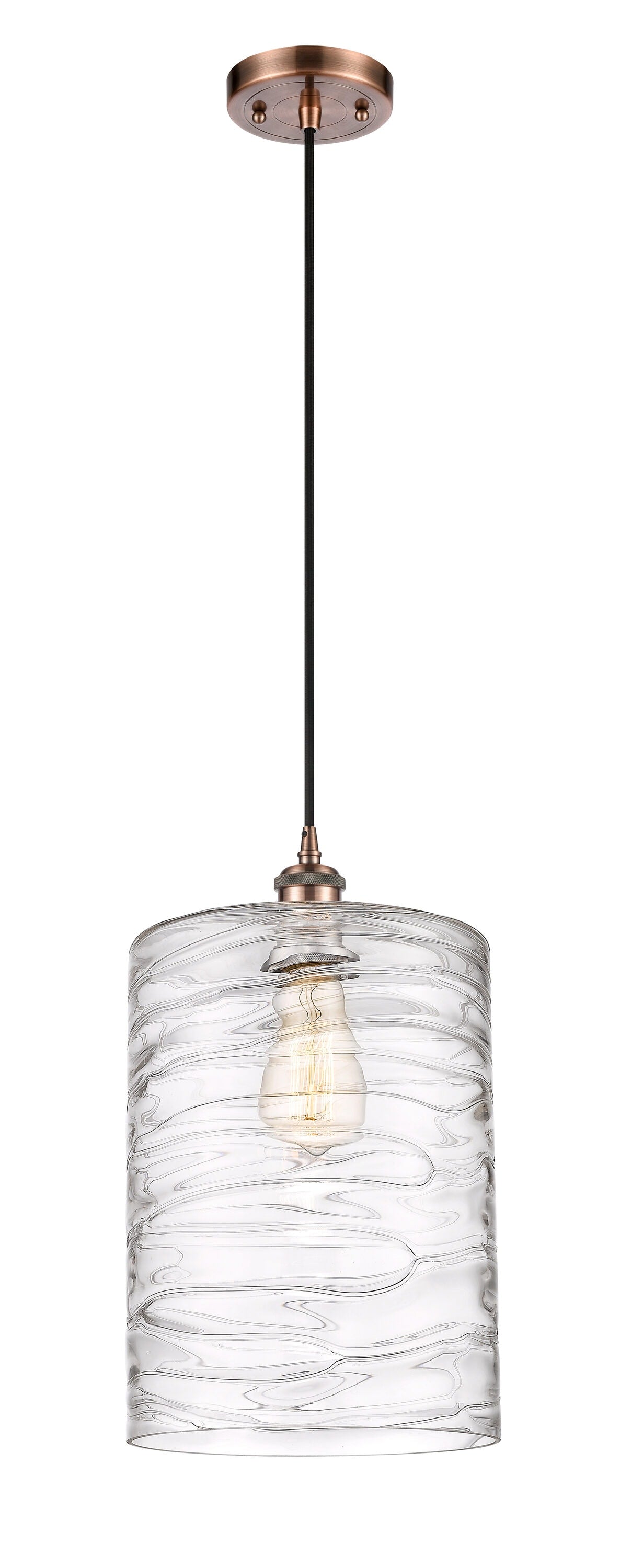 Innovations Lighting Cobbleskill 1 -Light Antique Copper Industrial Textured glass Glass Drum Medium Indoor Hanging Pendant Light