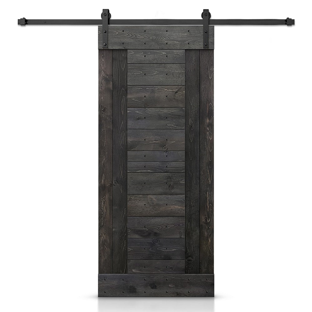 CALHOME 30-in x 84-in Charcoal Black Pine Wood Solid core Single Barn Door (Hardware Included)