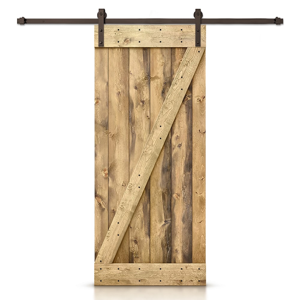 CALHOME 24-in x 84-in Weather oak Pine Wood Solid core Single Barn Door (Hardware Included)