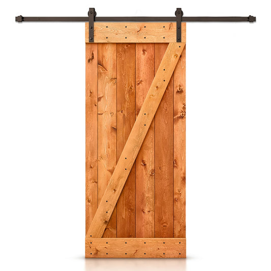 CALHOME 48-in x 84-in Red Walnut Knotty pine Wood Solid core Single Barn Door (Hardware Included)