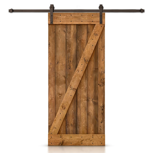 CALHOME 34-in x 84-in Walnut Knotty pine Wood Solid core Single Barn Door (Hardware Included)
