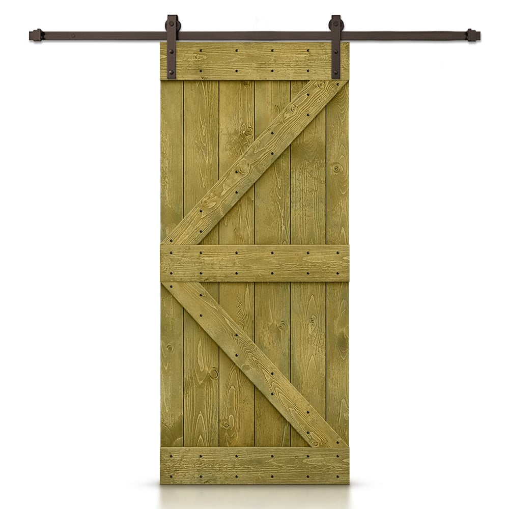CALHOME 38-in x 84-in Jungle green K-frame Pine Wood Solid core Single Barn Door (Hardware Included)