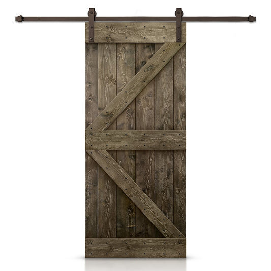 CALHOME 36-in x 84-in Espresso K-frame Pine Wood Solid core Single Barn Door (Hardware Included)