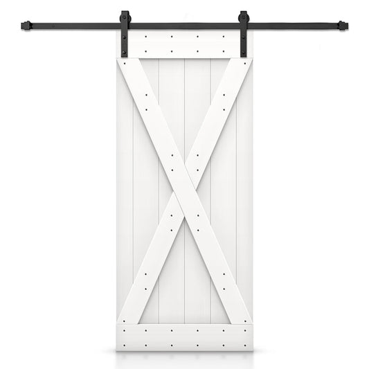 CALHOME 44-in x 84-in White Knotty pine Wood Solid core Single Barn Door (Hardware Included)