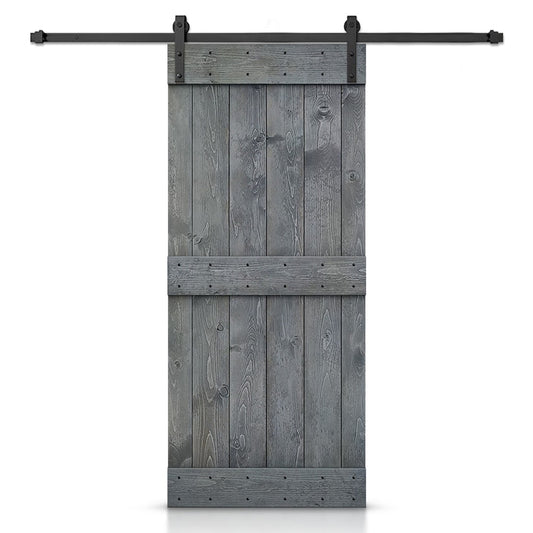 CALHOME 38-in x 84-in Gray Knotty pine Wood Solid core Single Barn Door (Hardware Included)