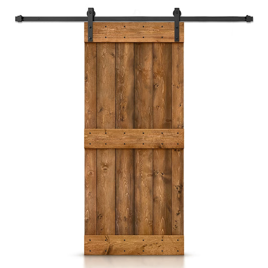 CALHOME 38-in x 84-in Walnut Knotty pine Wood Solid core Single Barn Door (Hardware Included)