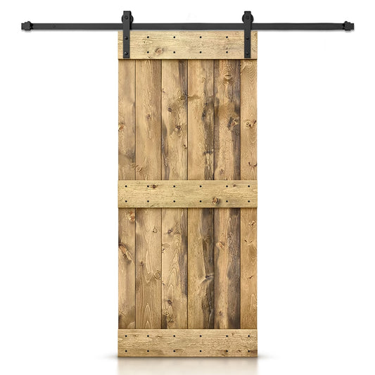 CALHOME 42-in x 84-in Weather Oak Knotty pine Wood Solid core Single Barn Door (Hardware Included)