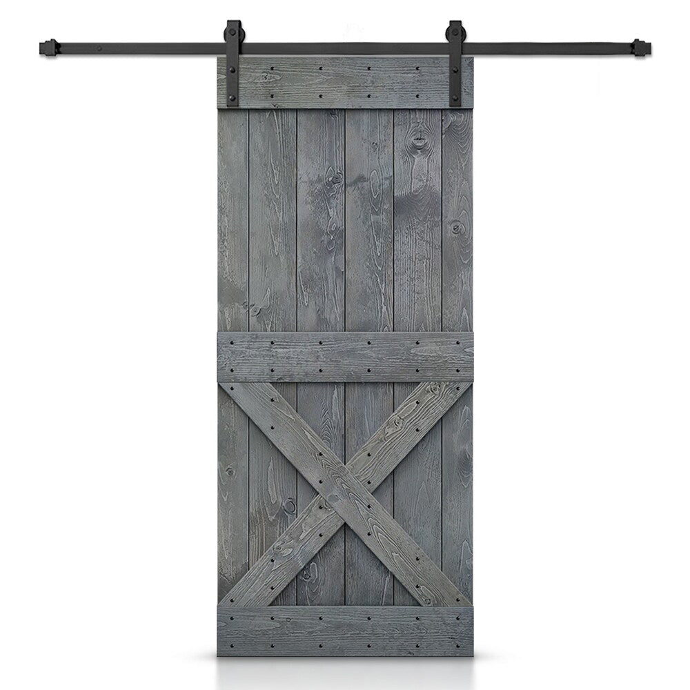 CALHOME 42-in x 84-in Gray Knotty pine Wood Solid core Single Barn Door (Hardware Included)