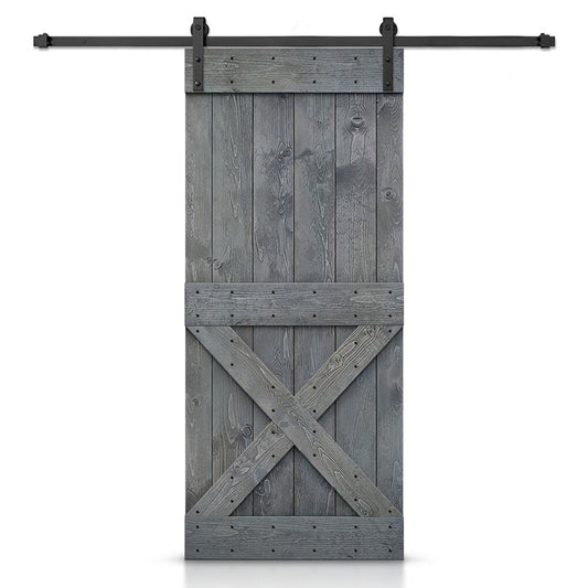 CALHOME 42-in x 84-in Gray Knotty pine Wood Solid core Single Barn Door (Hardware Included)