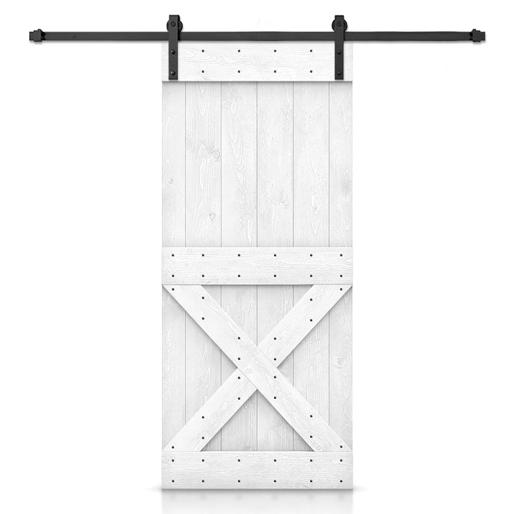 CALHOME 36-in x 84-in White X-frame Pine Wood Solid core Single Barn Door (Hardware Included)