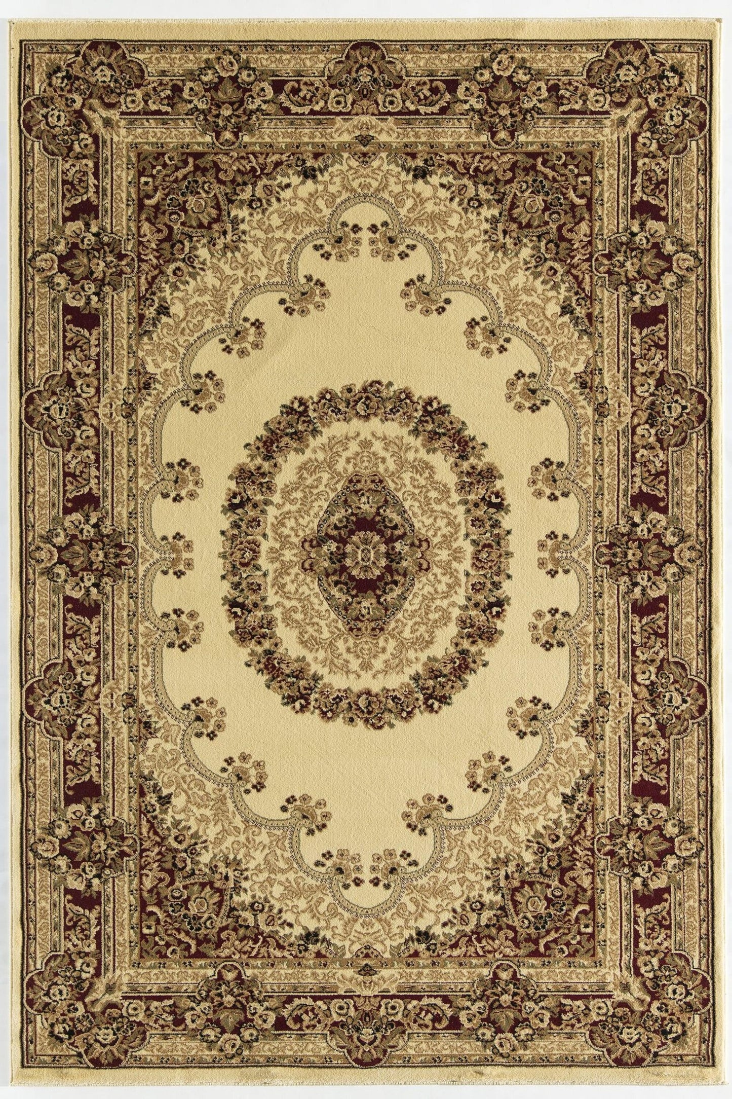Rugs America New Vision Polypropylene Kerman cream Round Floral Spot Clean Only Area rug