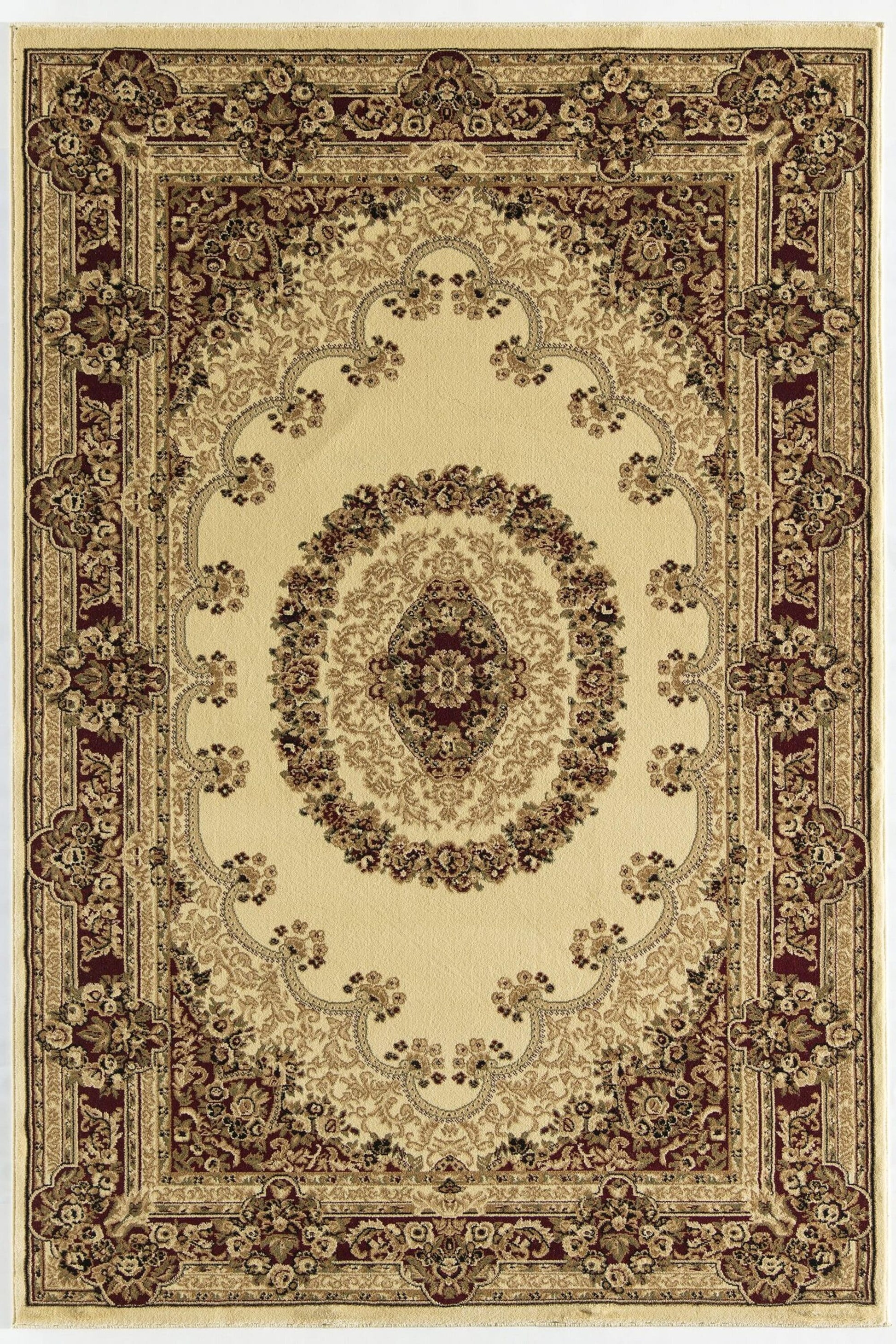 Rugs America New Vision Polypropylene Kerman cream Round Floral Spot Clean Only Area rug