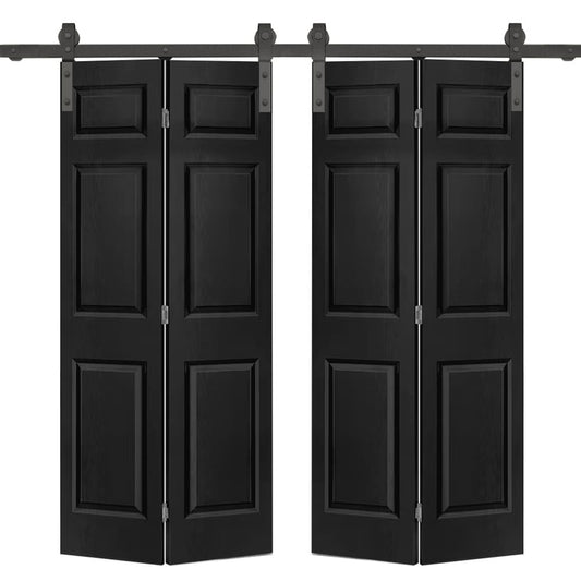 CALHOME 72-in x 80-in Black Prefinished Mirror/Panel MDF Hollow core Double bifold Barn Door (Hardware Included)