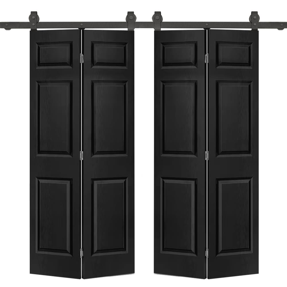 CALHOME 48-in x 80-in Black MDF Hollow core Double Barn Door (Hardware Included)
