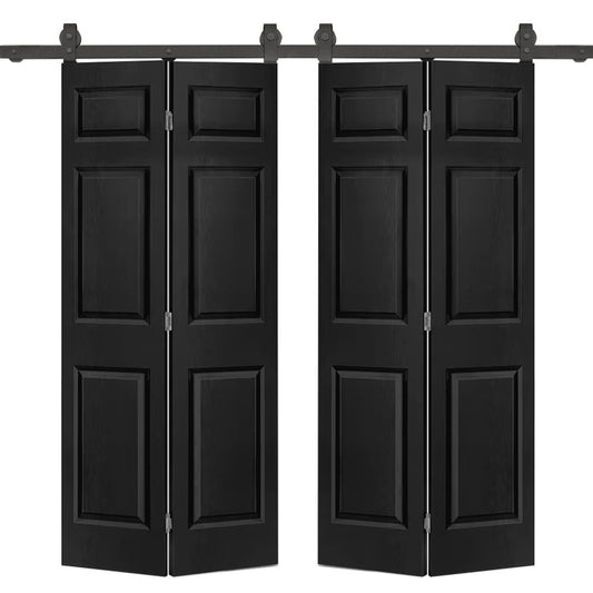 CALHOME 48-in x 80-in Black MDF Hollow core Double Barn Door (Hardware Included)