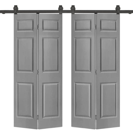 CALHOME 48-in x 80-in Light Gray MDF Hollow core Double Barn Door (Hardware Included)