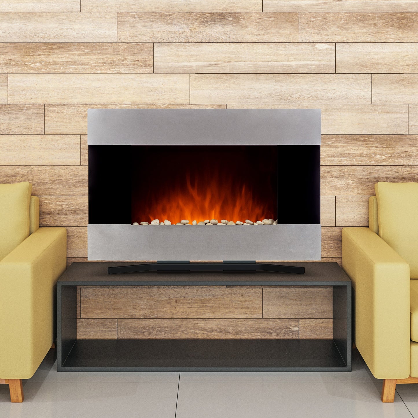 Hastings Home 36-in W Stainless Steel LED Electric Fireplace 487625SWK