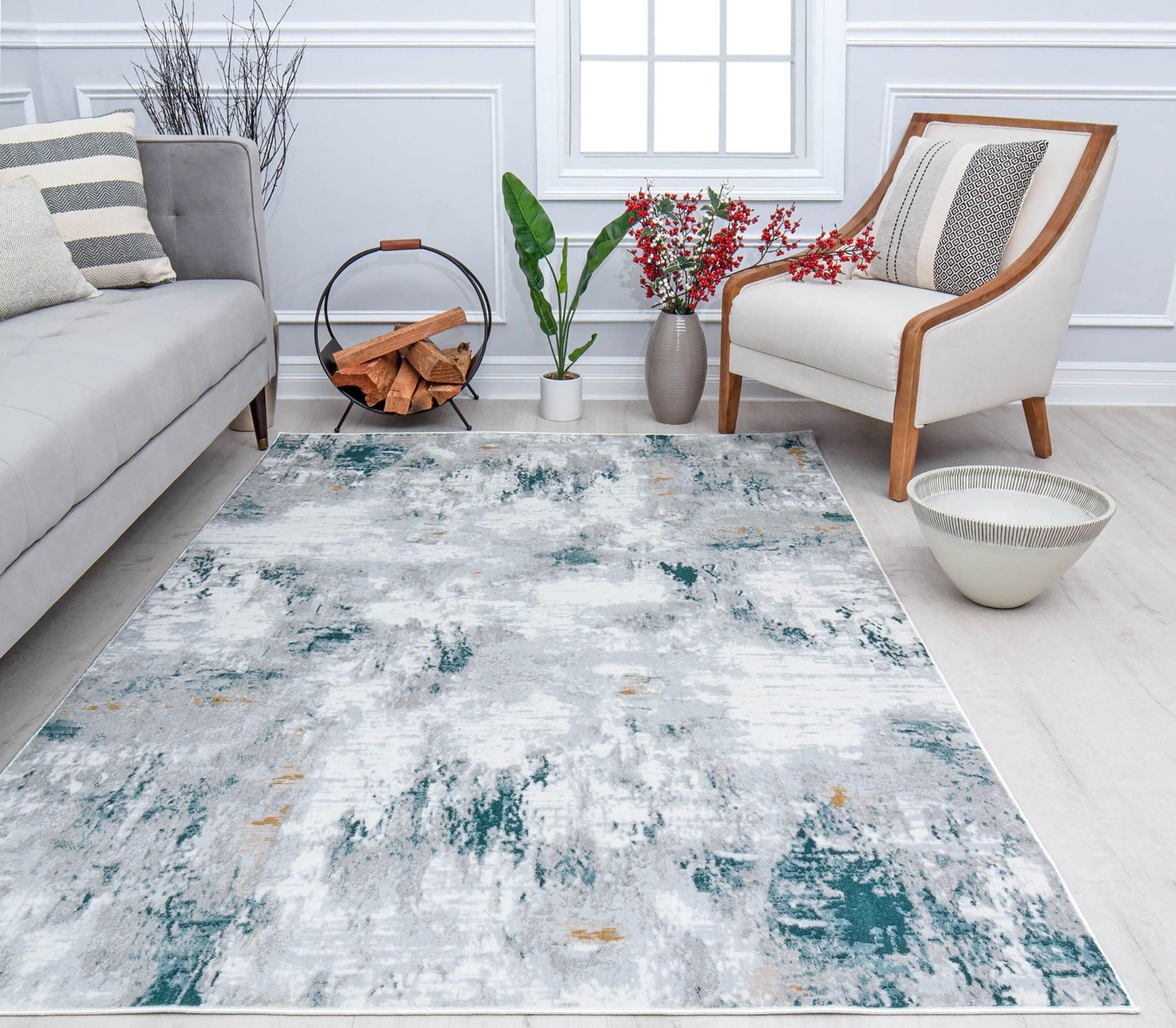 Rugs America Samina 8 x 10 (ft) Loomed Polyester Silver Cloud Rectangular Indoor Abstract Vintage Spot Clean Only Area rug