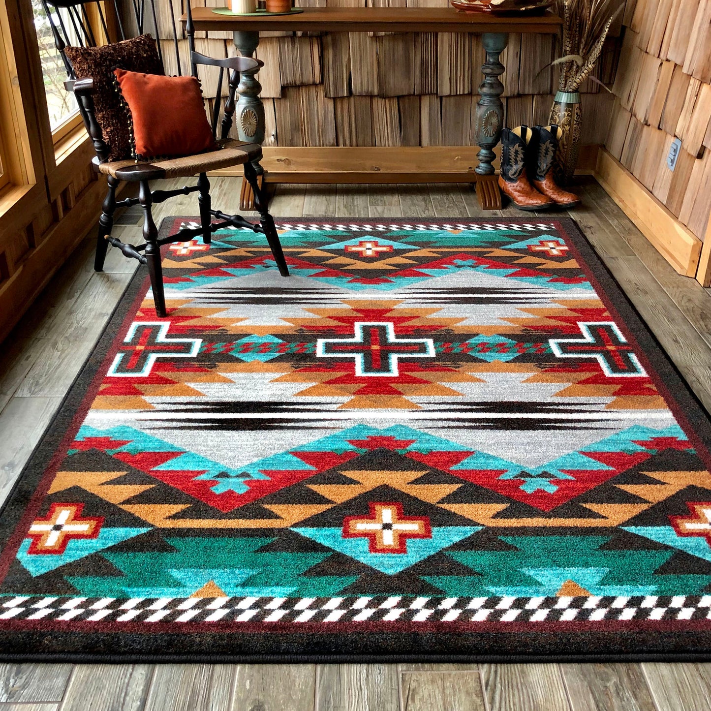 American Dakota Rustic Cross 5 x 8 (ft) Tufted Nylon Electric Rectangular Indoor Southwestern Spot Clean Only Area rug
