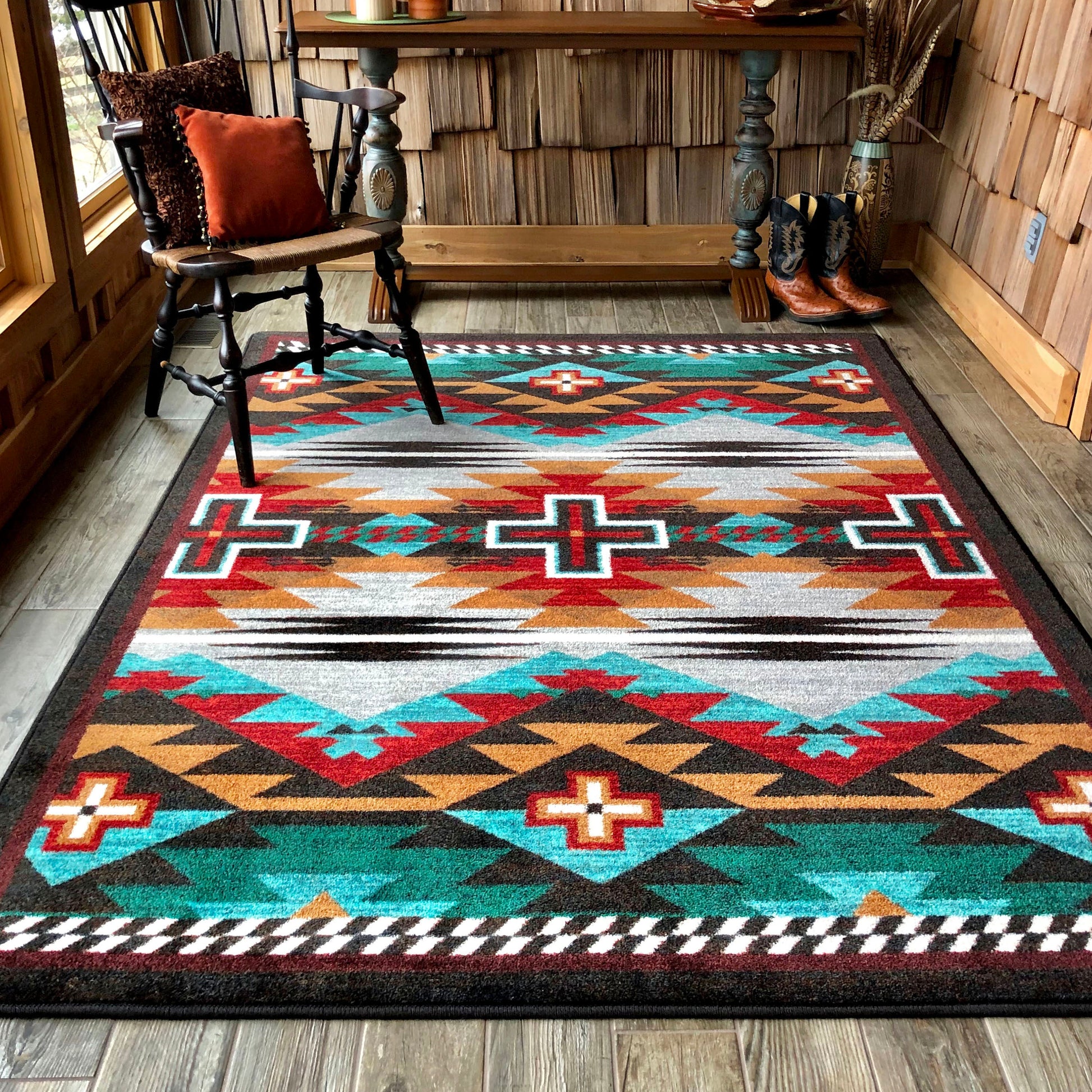 American Dakota Rustic Cross 5 x 8 (ft) Tufted Nylon Electric Rectangular Indoor Southwestern Spot Clean Only Area rug