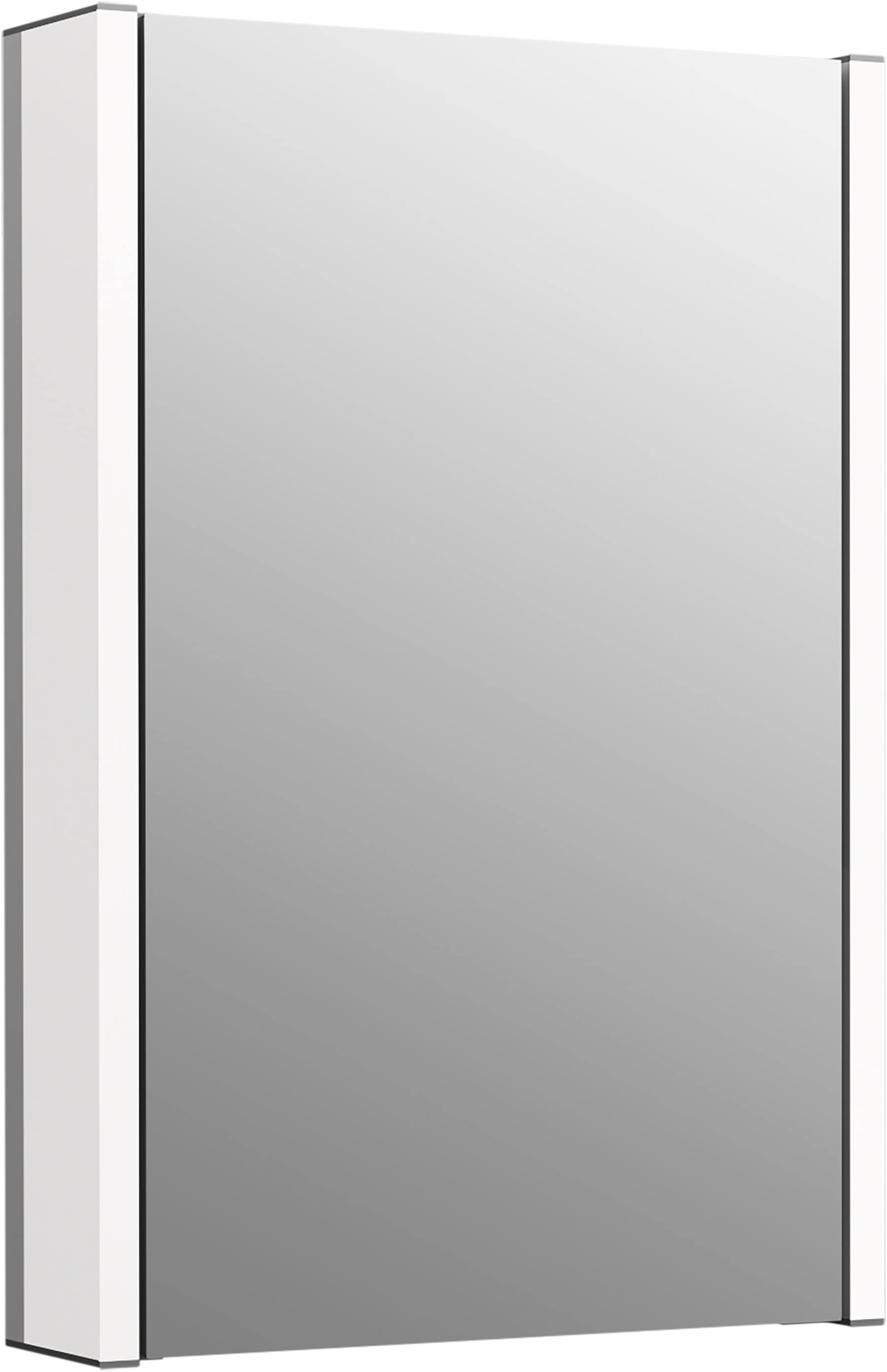 KOHLER Maxstow 17-in x 24-in Lighted LED Surface Mount Dark Anodized Aluminum Mirrored Rectangle Medicine Cabinet with Outlet