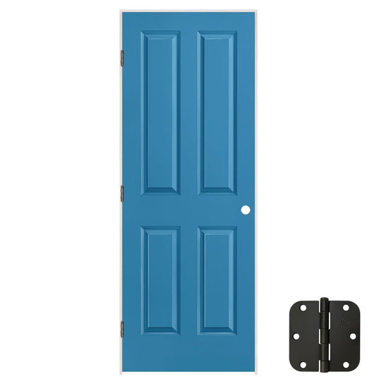 Masonite 32-in x 80-in Blue Heron Solid core 4-panel Right hand Smooth Prefinished Molded composite Flat Jamb Single Prehung Interior Door with